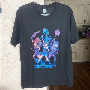 Black Graphic T-Shirt with Anime Characters